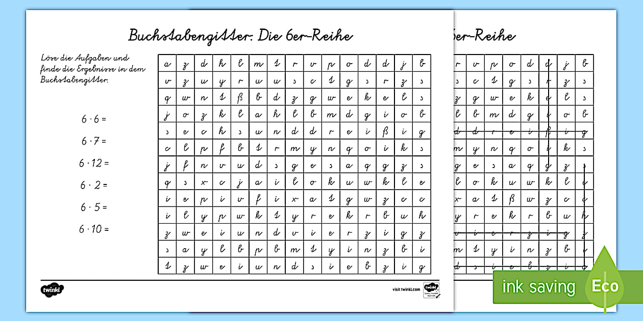 Buchstabengitter: Die 6er Reihe Arbeitsblatt (teacher made)