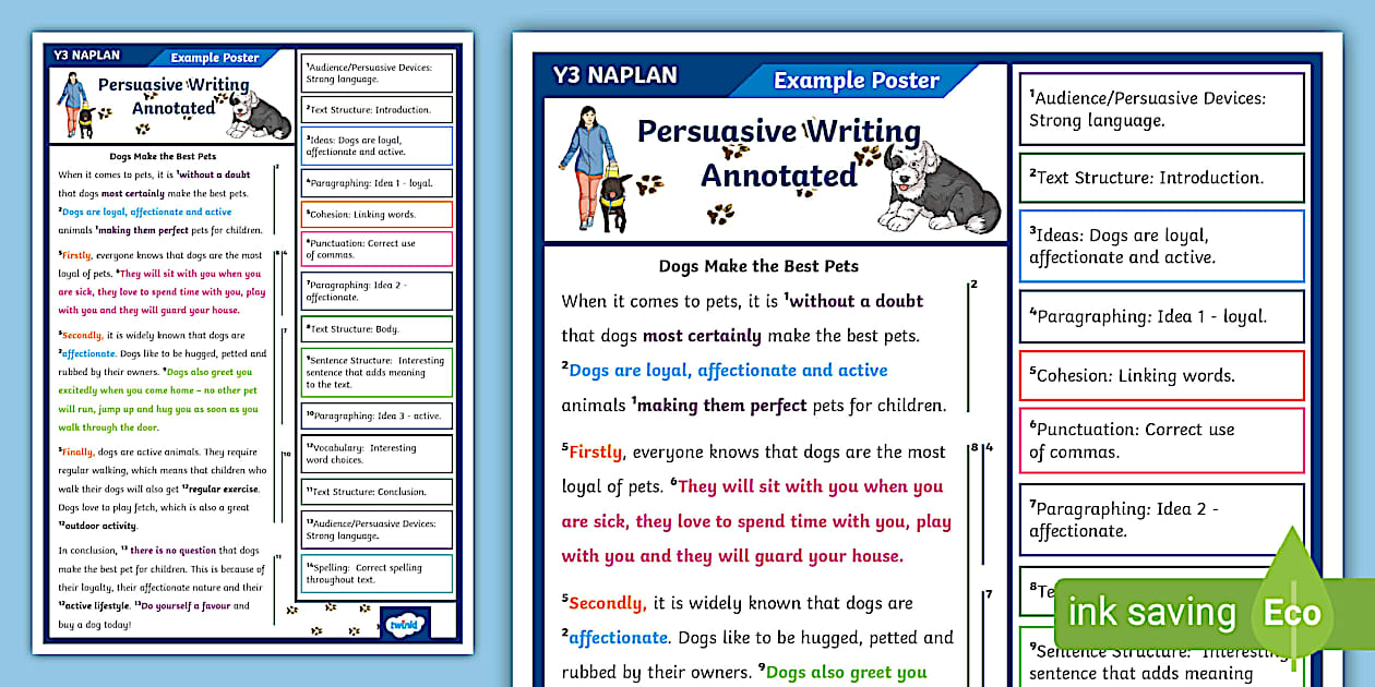 Year 3 Persuasive Writing Examples Poster NAPLAN Revision