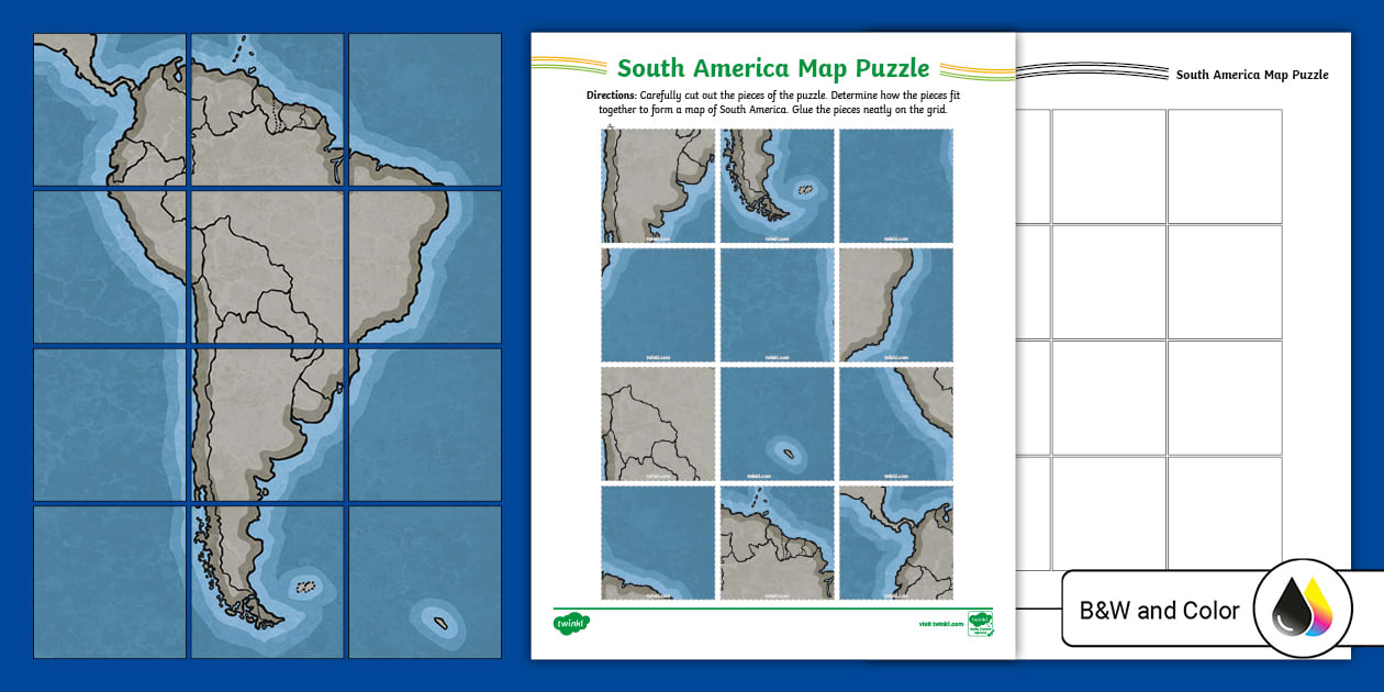 South America Map Printable Puzzle (teacher made) Twinkl