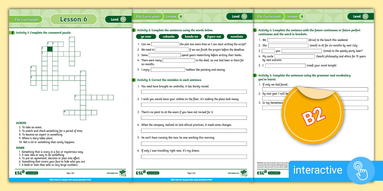 ESL Level 15 Lesson 6 Interactive Activity Sheet