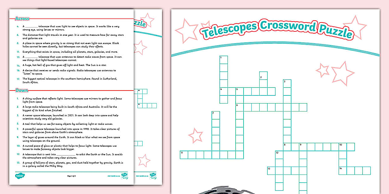 Telescopes Crossword (teacher made) Twinkl
