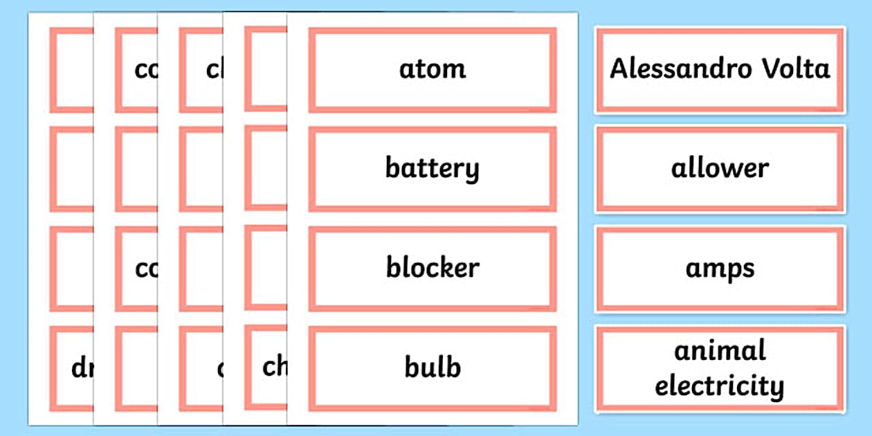 Electrical Words Word Cards - Australian Science Curriculum