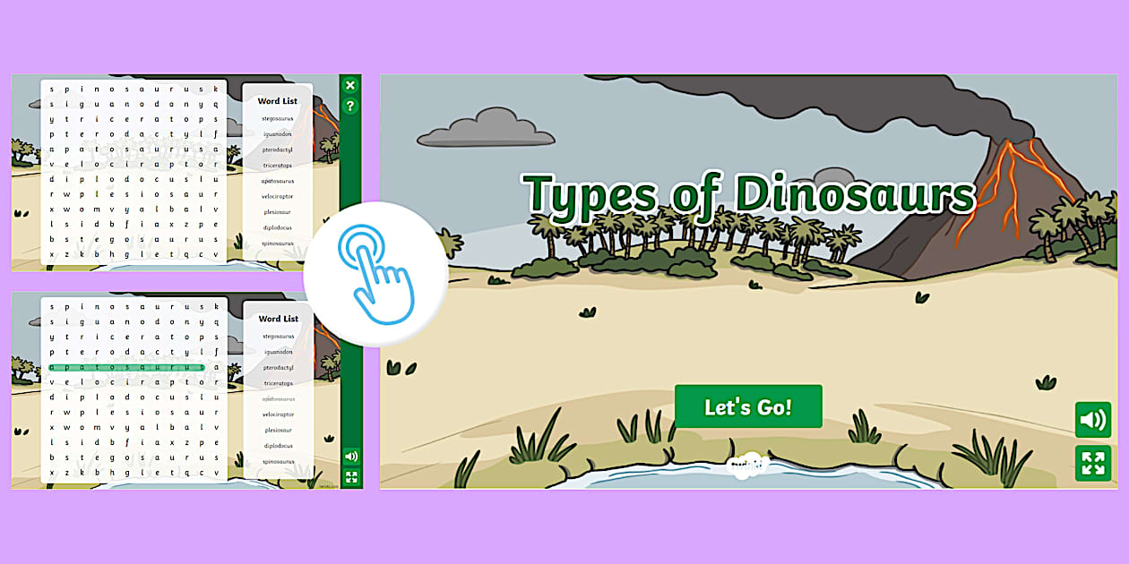 Interactive KS1 Dinosaurs Word Search Activity | Twinkl Go!