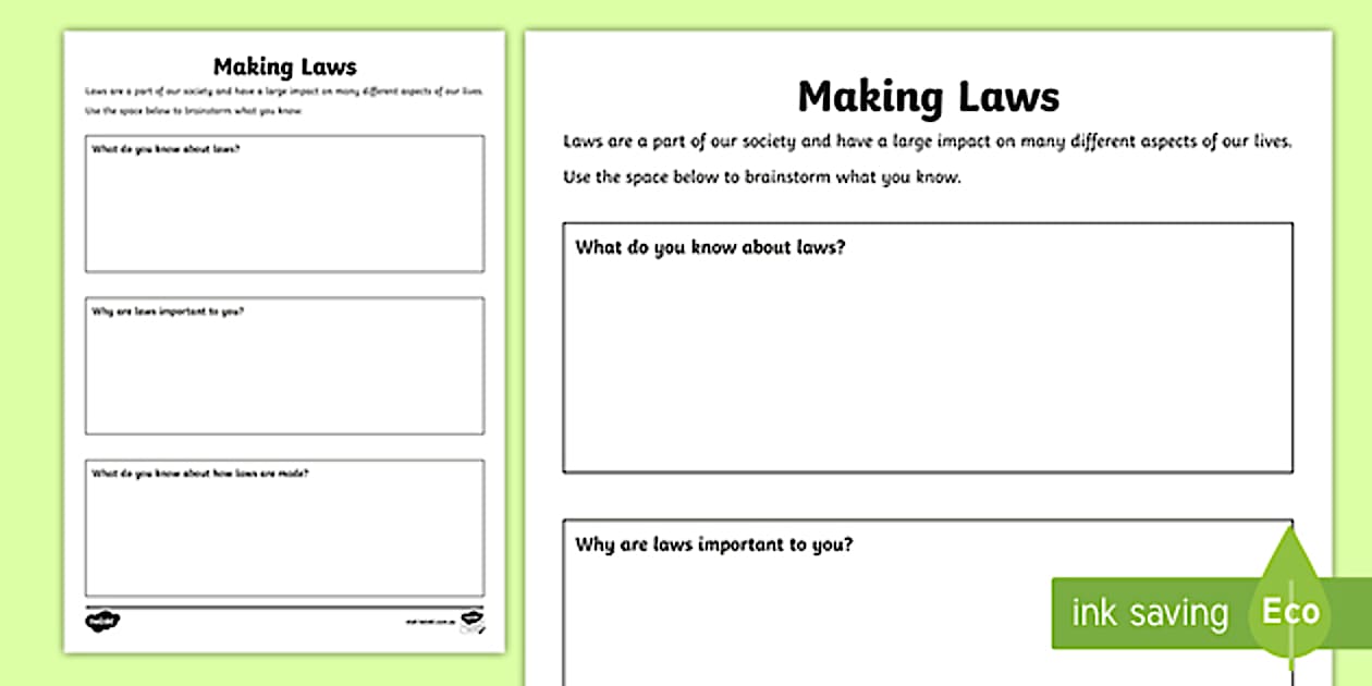 Brainstorming About Making Laws Worksheet