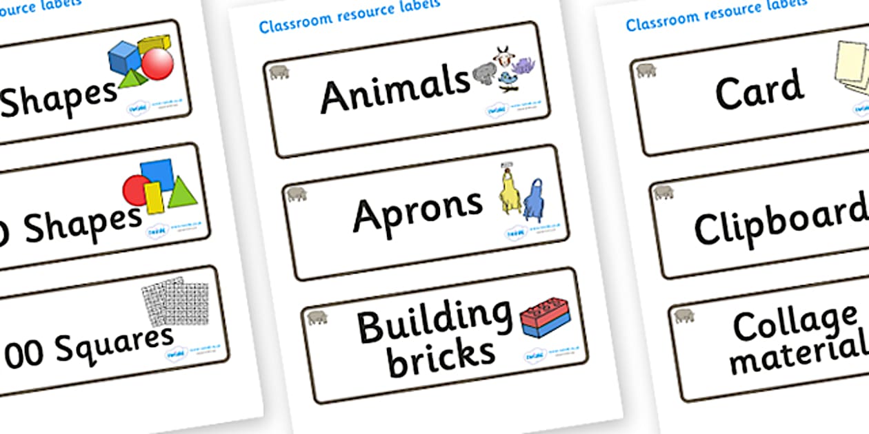 Rhino Themed Editable Classroom Resource Labels - Twinkl
