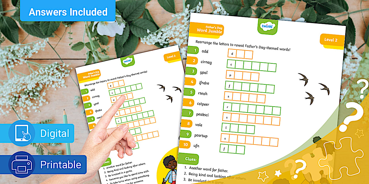 Father's Day Word Jumble Puzzle - L2 - Kids - Twinkl Puzzled