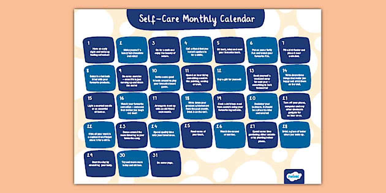 Staff Wellbeing Calendar | Self-Care Monthly Calendar