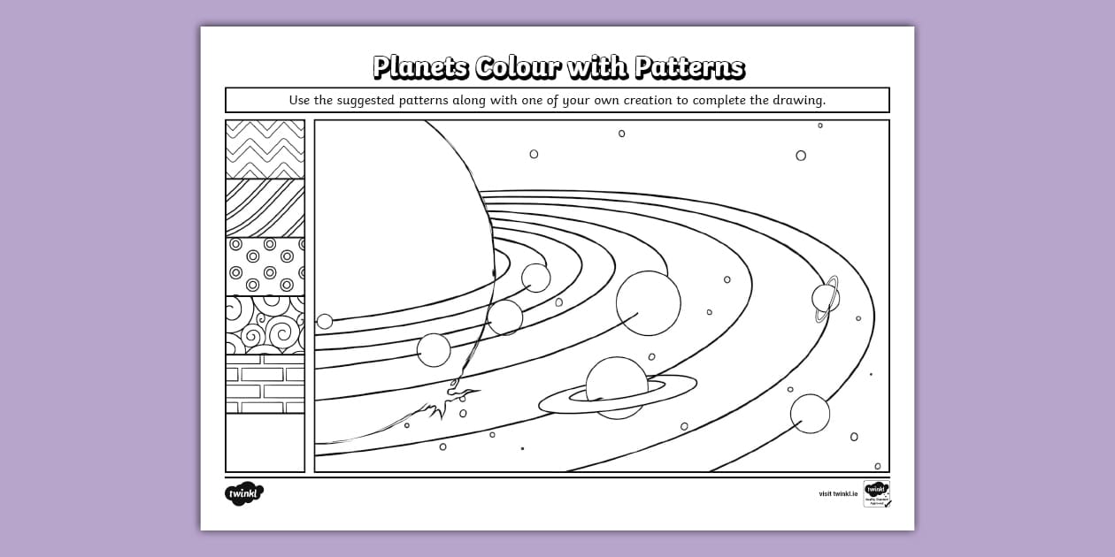 3rd-6th Class Planets Colour with Patterns Activity - Twinkl