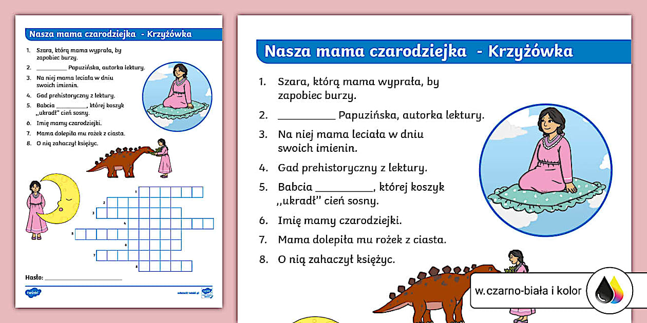 Nasza mama czarodziejka | Krzyżówka | Lektura - Twinkl