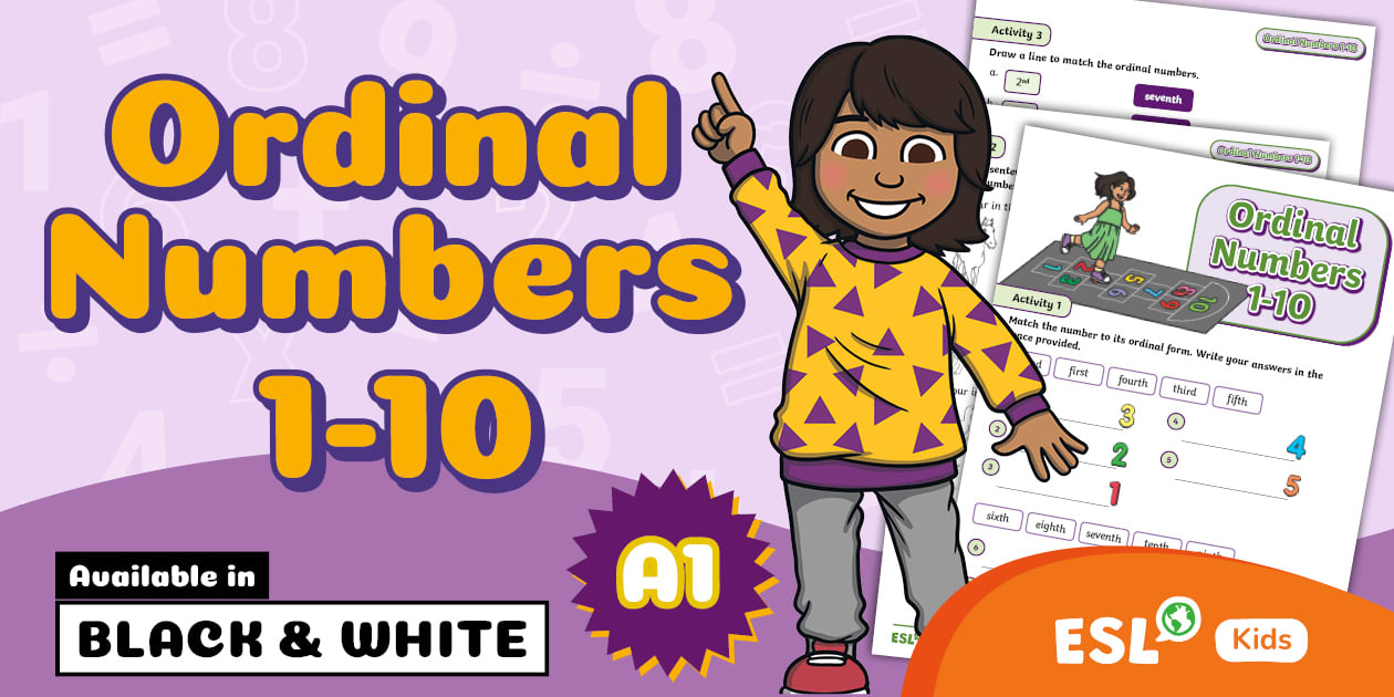 ESL Ordinal Numbers 1 10 Worksheet {Kids}