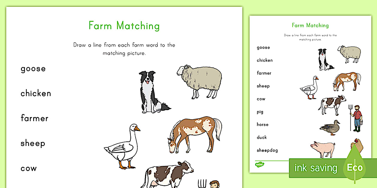 Editable Farm Word and Picture Matching Activity - Twinkl