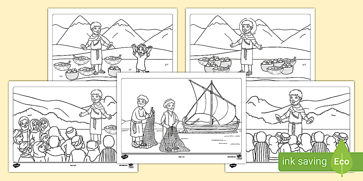 Jesus Feeds the 5000 Colouring Pages - Twinkl - Religion