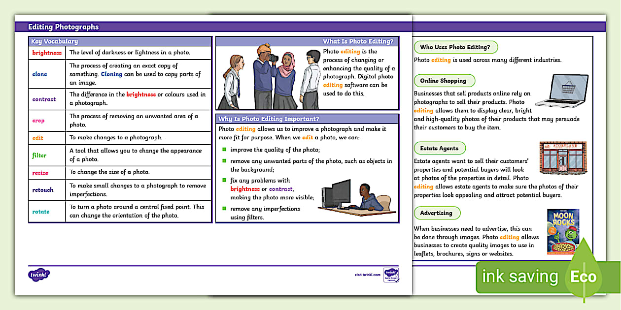 Editing Photographs Knowledge Organiser (Teacher-Made)