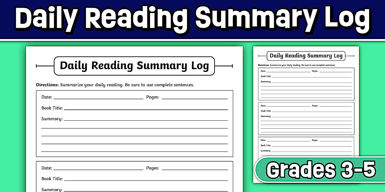 Daily Reading Summary Log for 3rd-5th Grade