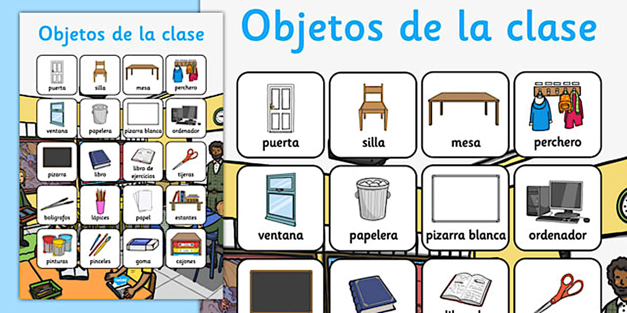 Editable Classroom Objects Vocabulary Poster Spanish