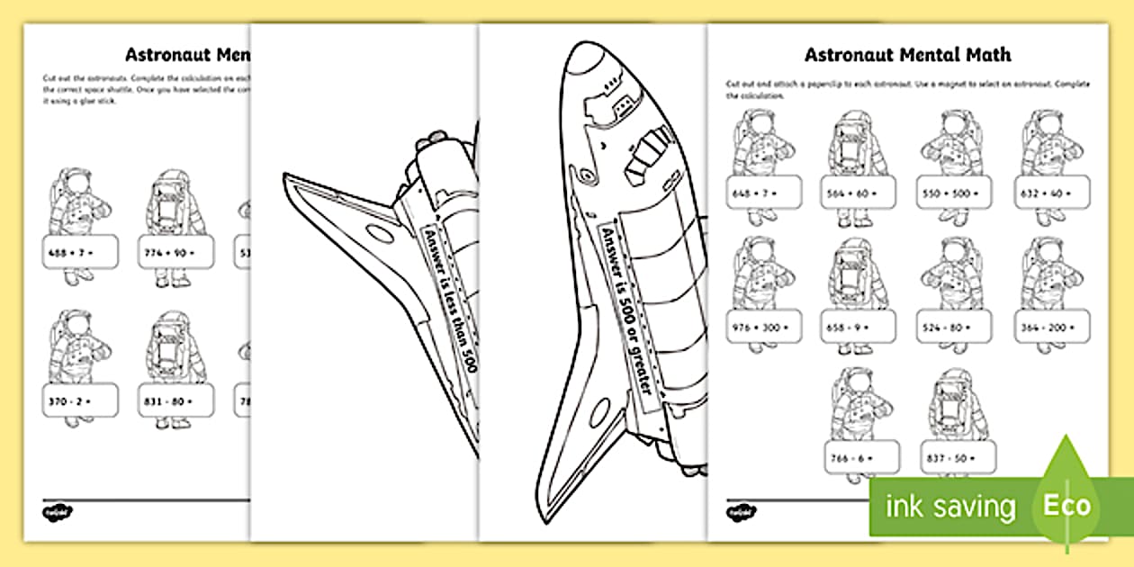 Second Grade Mental Math Astronaut Worksheet (teacher made)