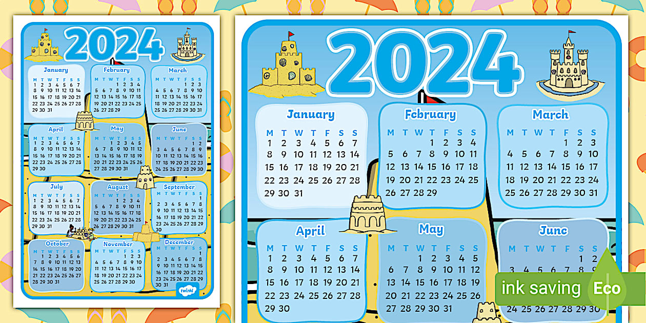 Sandcastle Calendar Poster Twinkl KS1 Wall Calendar 2024