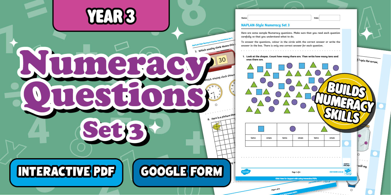 NAPLAN Style Year 3 Numeracy Questions Digital Form - Set 3