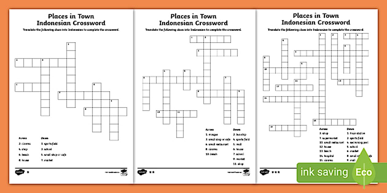 Places in Town Differentiated Crossword Indonesian Twinkl