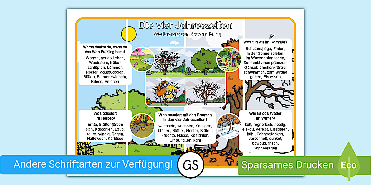 JAHRESZEITEN Gioco Educativo Per Bambini | Le Stagioni In Tedesco | Impara L'ABC E Le Caratteristiche Di Primavera, Estate, Autunno, Inverno