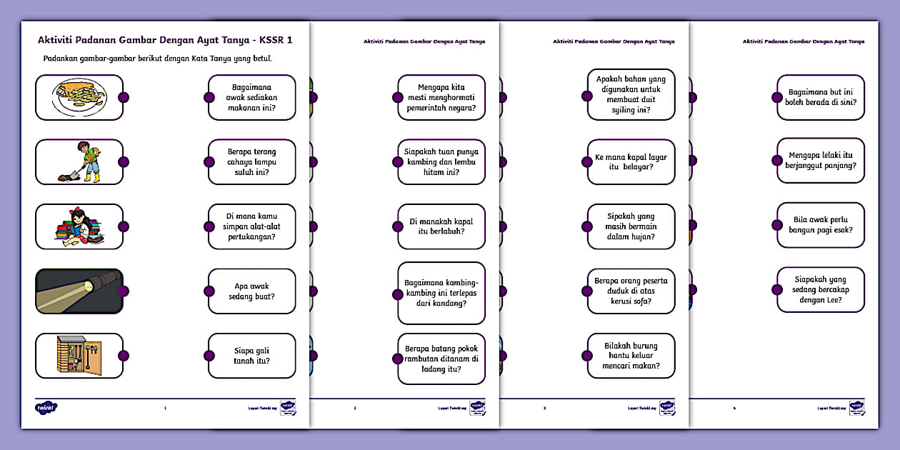 Aktiviti Padanan Gambar Dengan Ayat Tanya - KSSR 1 - Twinkl