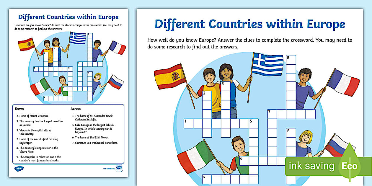 Countries Crossword Europe (teacher made) Twinkl