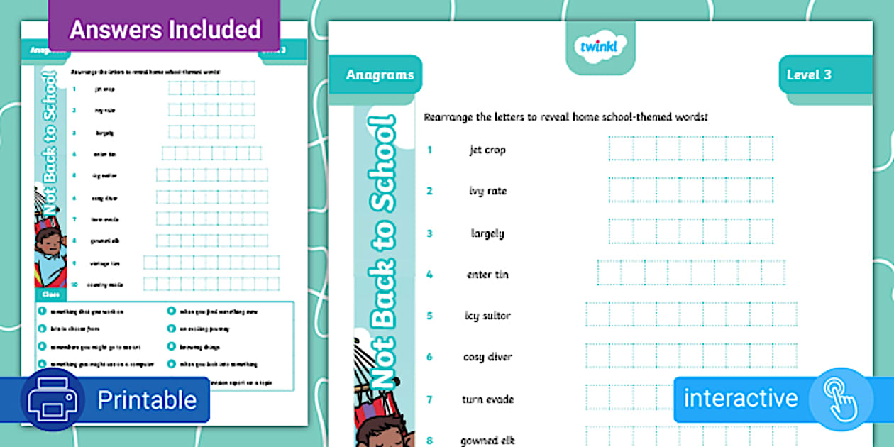 Not Back to School Anagrams L3 Twinkl Kids Puzzles