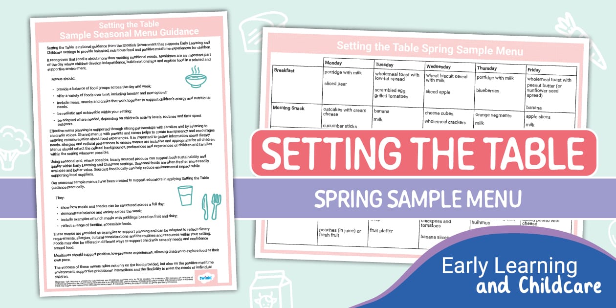 Word Spring Menu Setting the Table Spring Sample Menu