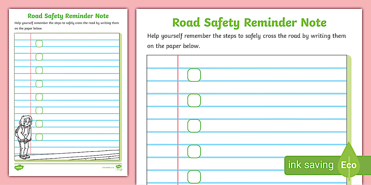 NZ Child Road Safety Template | Safety Steps Reminder Note