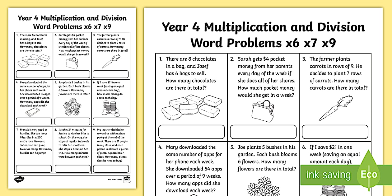 Editable Year 4 Multiplication and Division Word Problems Worksheet