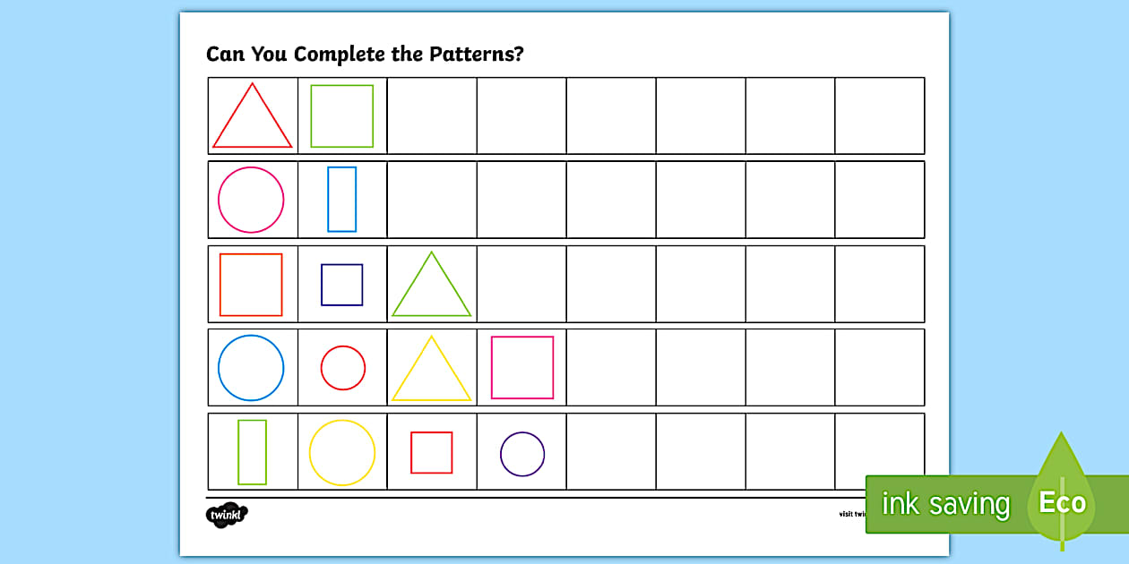 Editable Repeating Pattern Worksheets (Shapes) - Twinkl