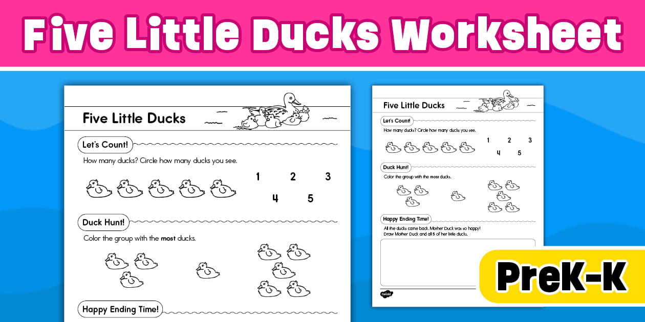Five Little Ducks Nursery Rhyme Companion Worksheet Twinkl