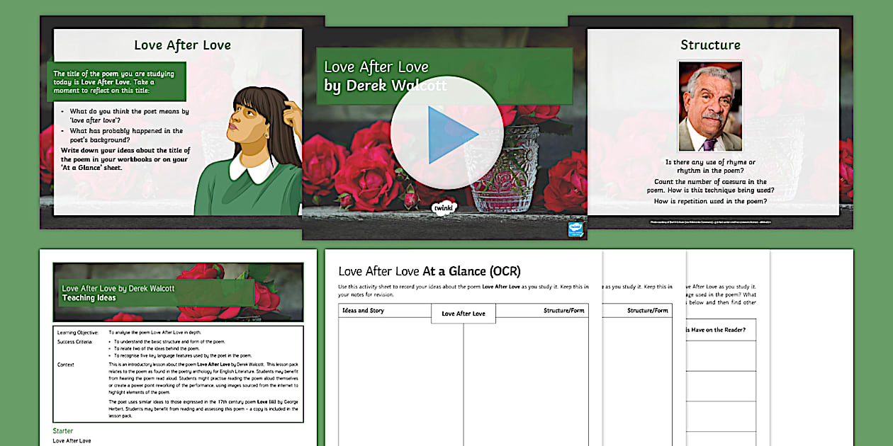 GCSE Poetry Lesson Pack to Support Teaching on 'Love After Love' by Derek