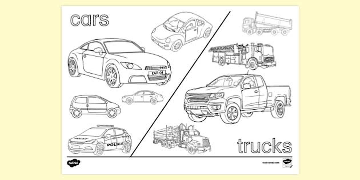 Cars and Trucks Colouring Page | Colouring Sheets - Twinkl