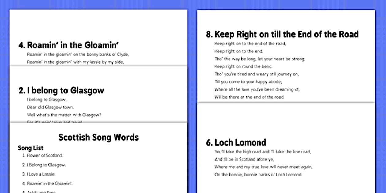Burns Night Scottish Song Words (teacher made) - Twinkl