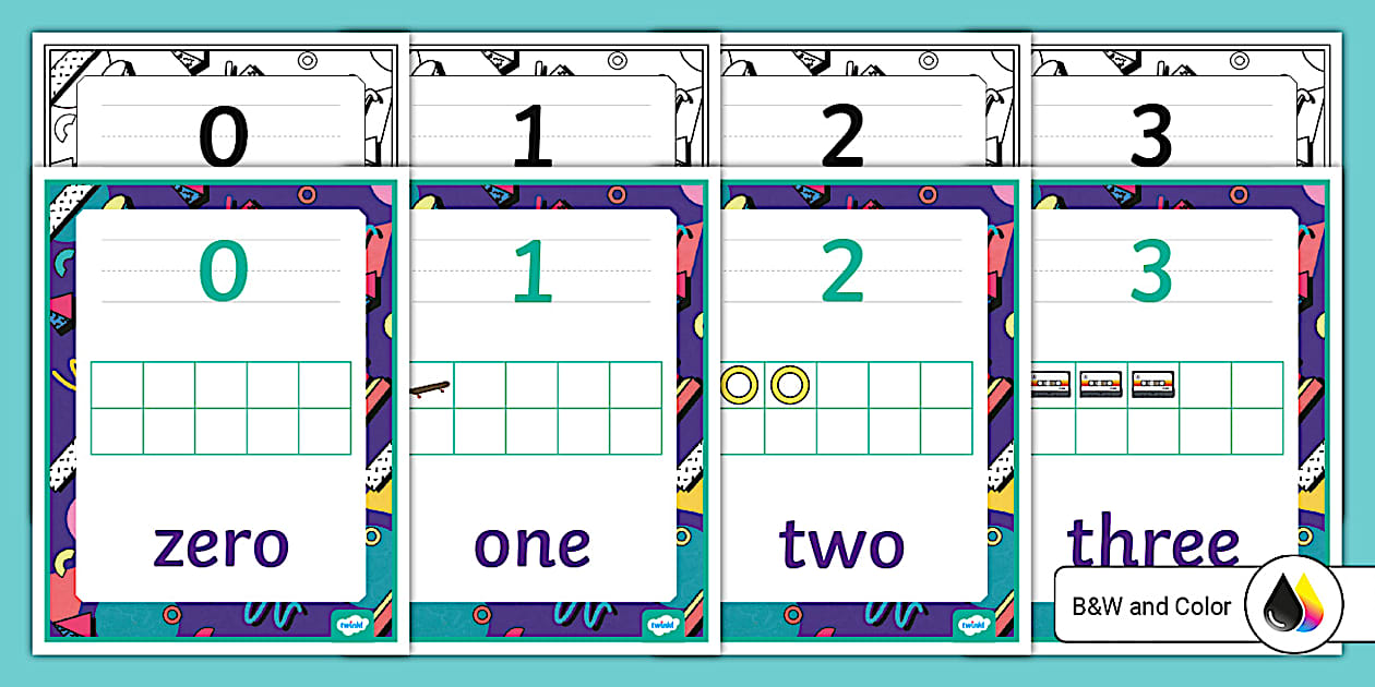 90s Theme Numbers 0-20 Posters