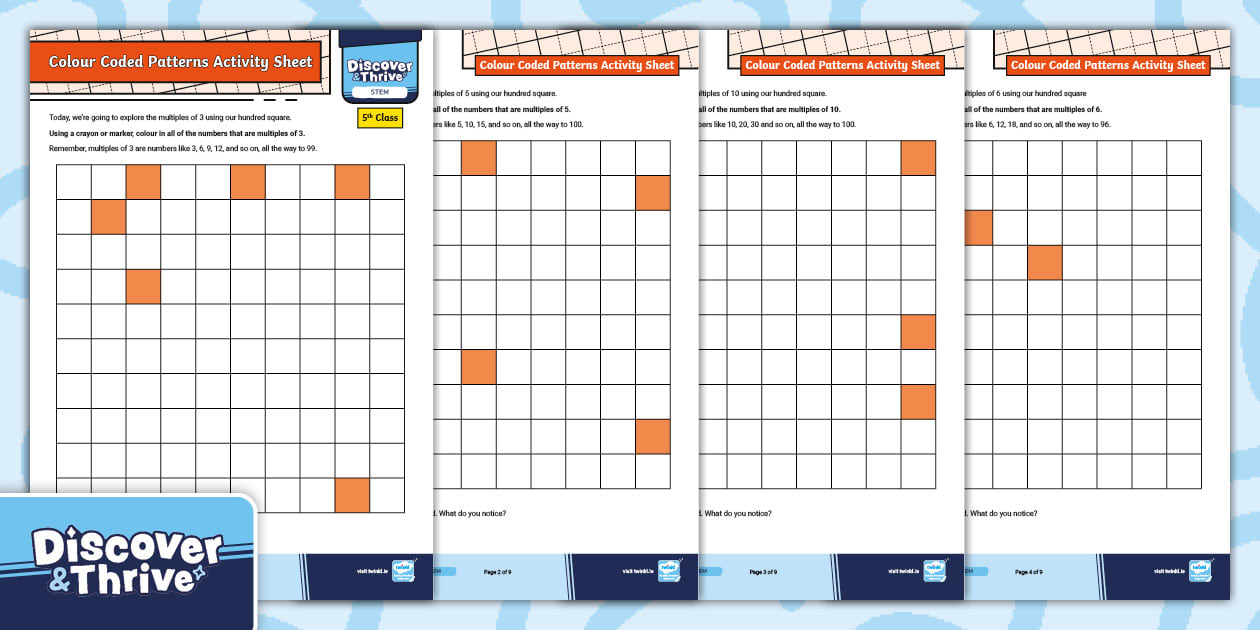 Number Square Patterns Activity Sheets 5th Class - Twinkl