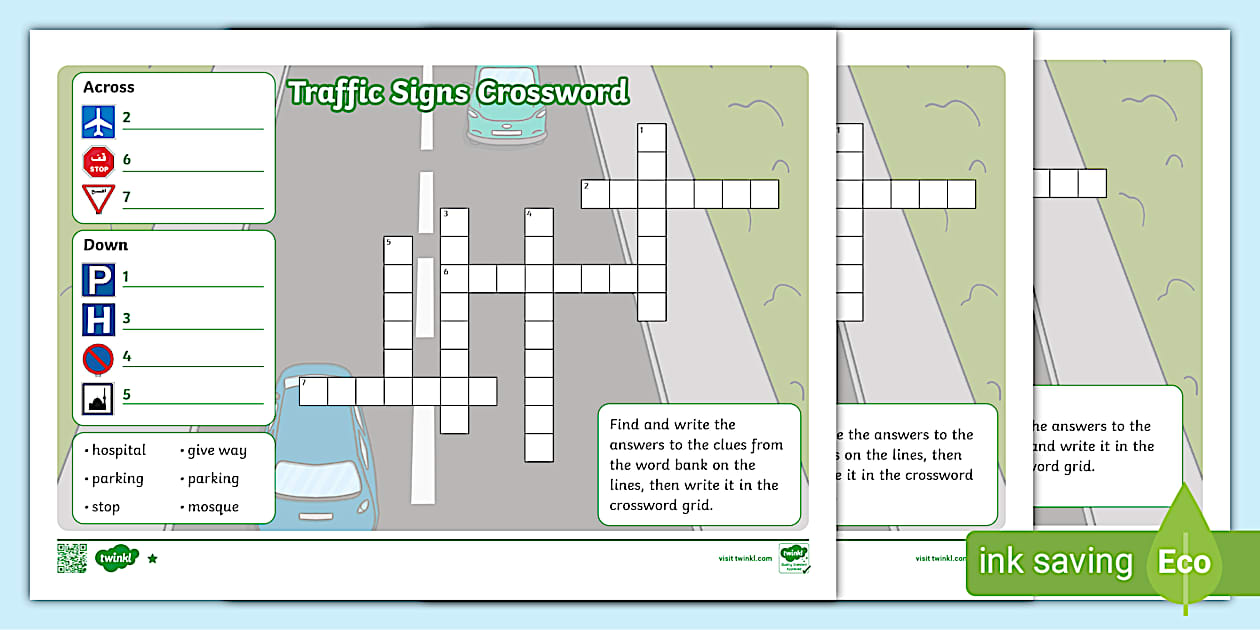 Traffic Signs Crossword (teacher made) Twinkl