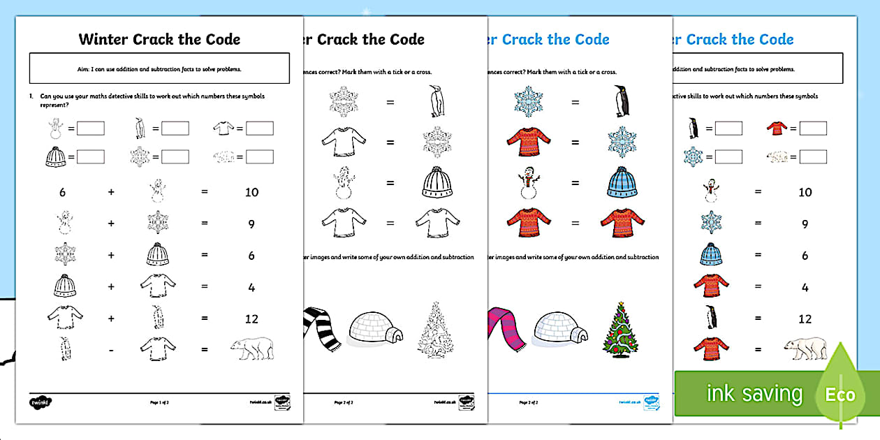 Winter Themed Crack the Code Worksheet / Worksheet - Twinkl