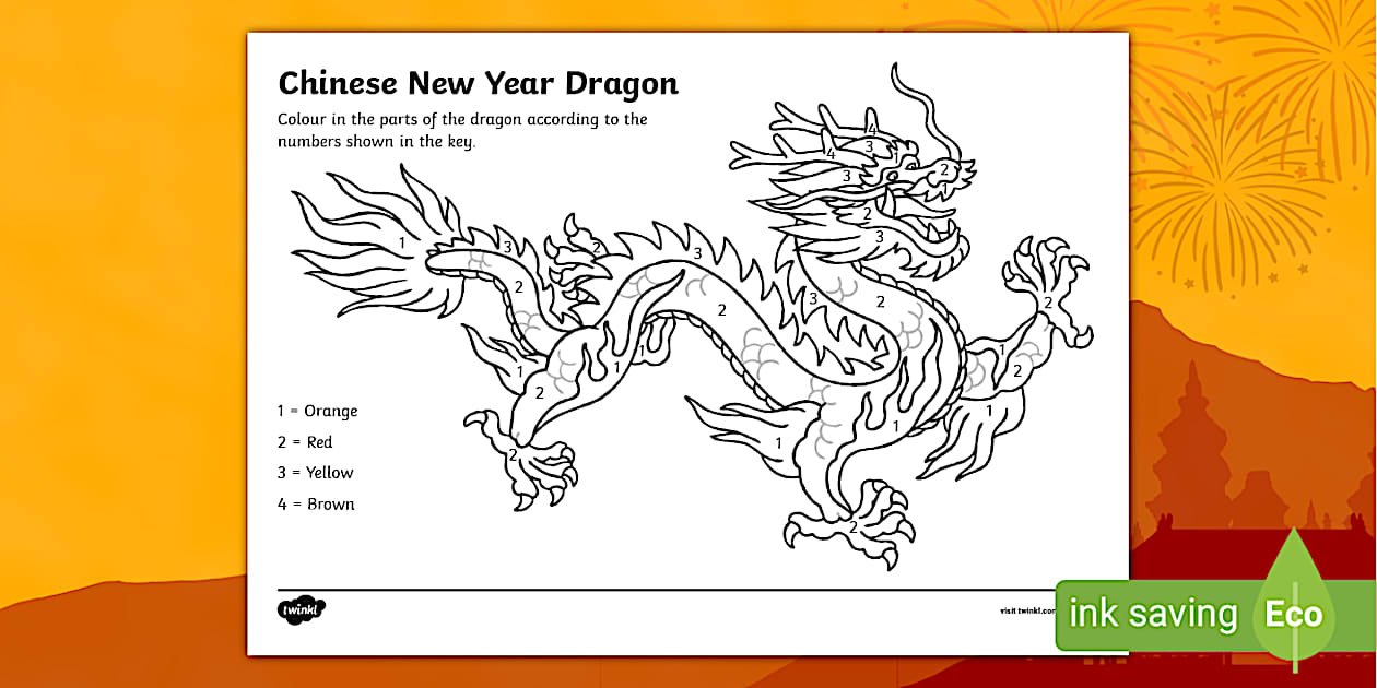 Chinese Dragon Number Colouring by Numbers Sheet - Twinkl