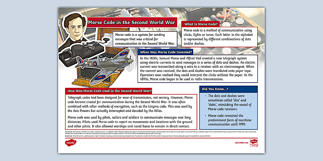 Fact File On Coding Morse Code in the Second World War Fact File - Twinkl - KS2