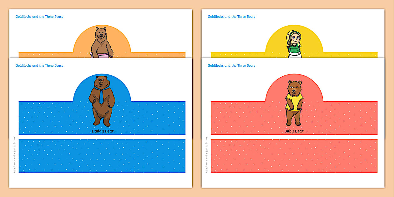 Black and White Goldilocks and the Three Bears Role Play Headbands