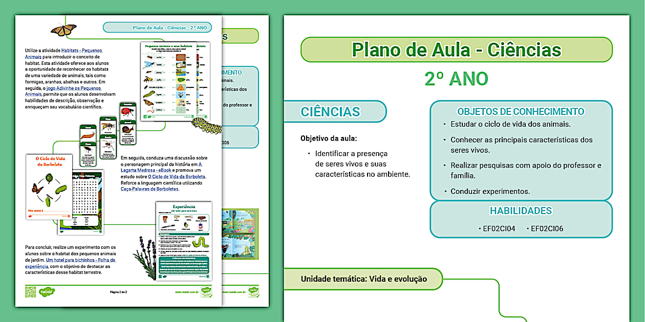 FREE! - Plano de aula 2º ano - Ciências: Seres vivos e seus habitats