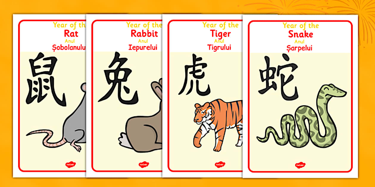 Chinese Year Of The Zodiac Animal Display Posters Romanian Translation
