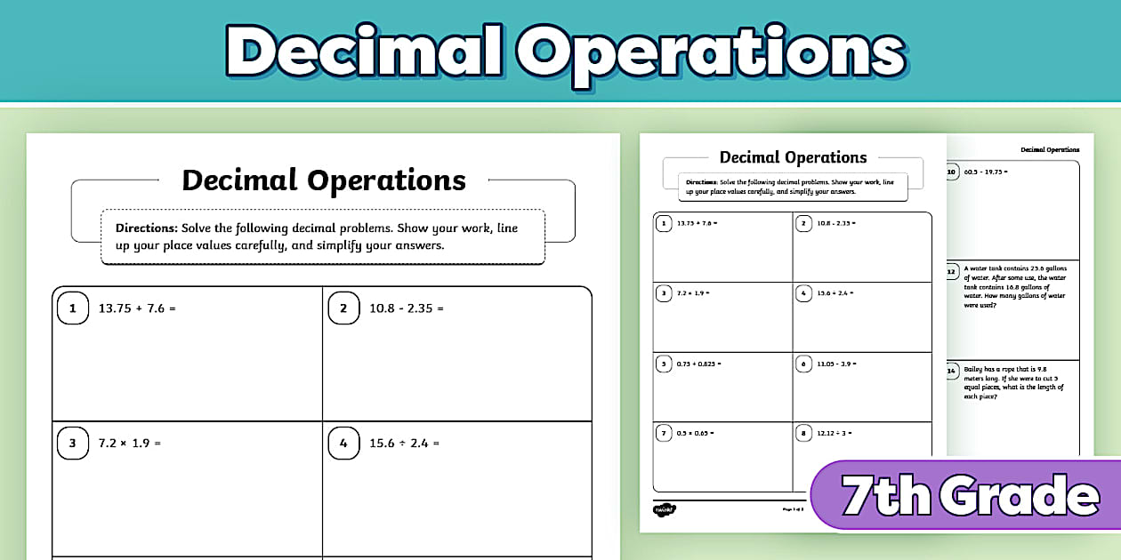 Math Basic Skills Decimal Operations Review Worksheet