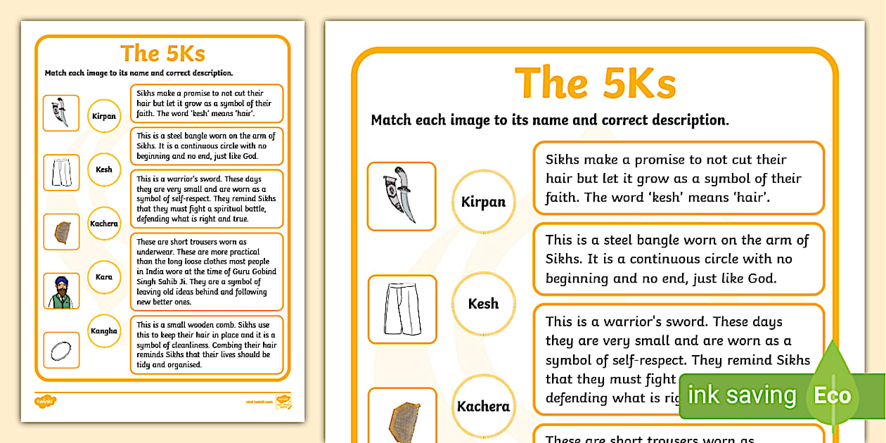 KS1 Sikhi Matching 5Ks Activity - Twinkl