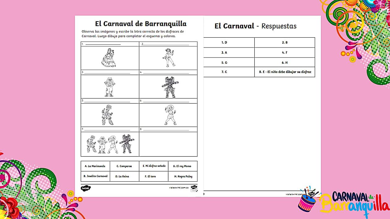 Personajes del Carnaval de Barranquilla para colorear
