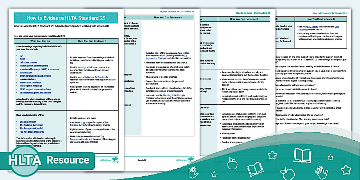 How to Evidence HLTA Standard 29 (teacher made) - Twinkl