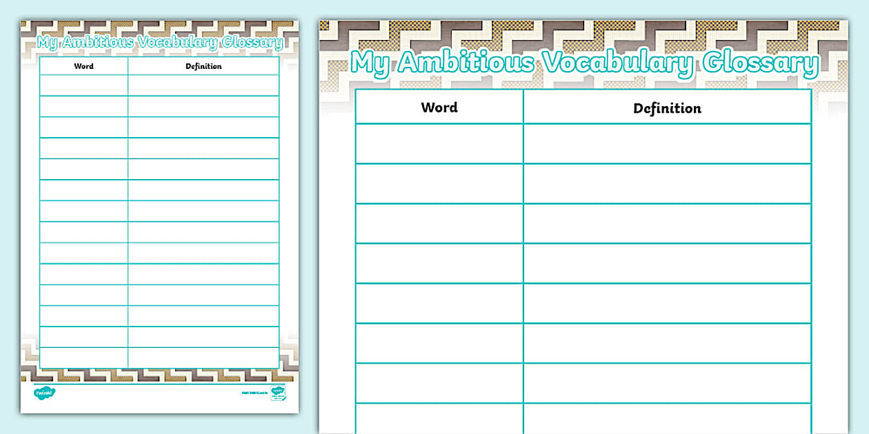 Ambitious Vocabulary Glossary Writing Template Twinkl