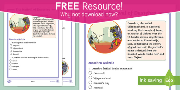 Dussehra Quizzie Worksheet